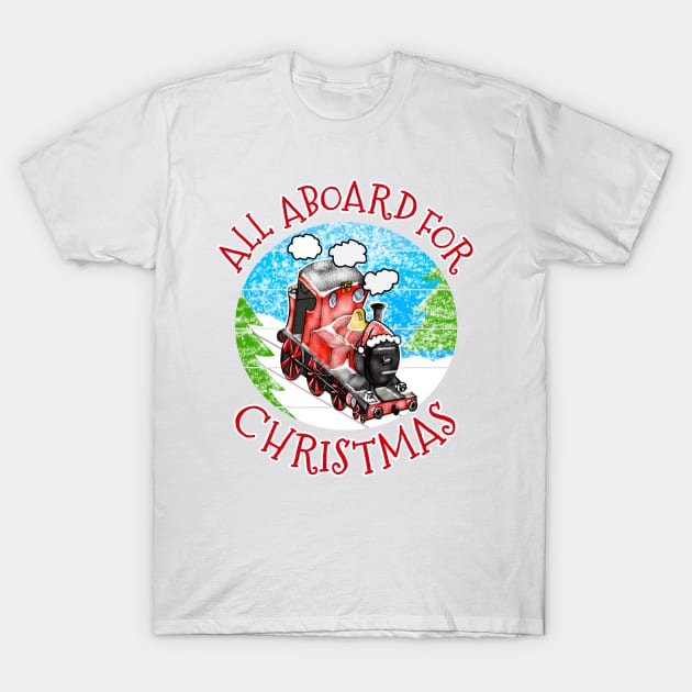 Steam Train All Aboard For Christmas Xmas 2022 T-Shirt by doodlerob